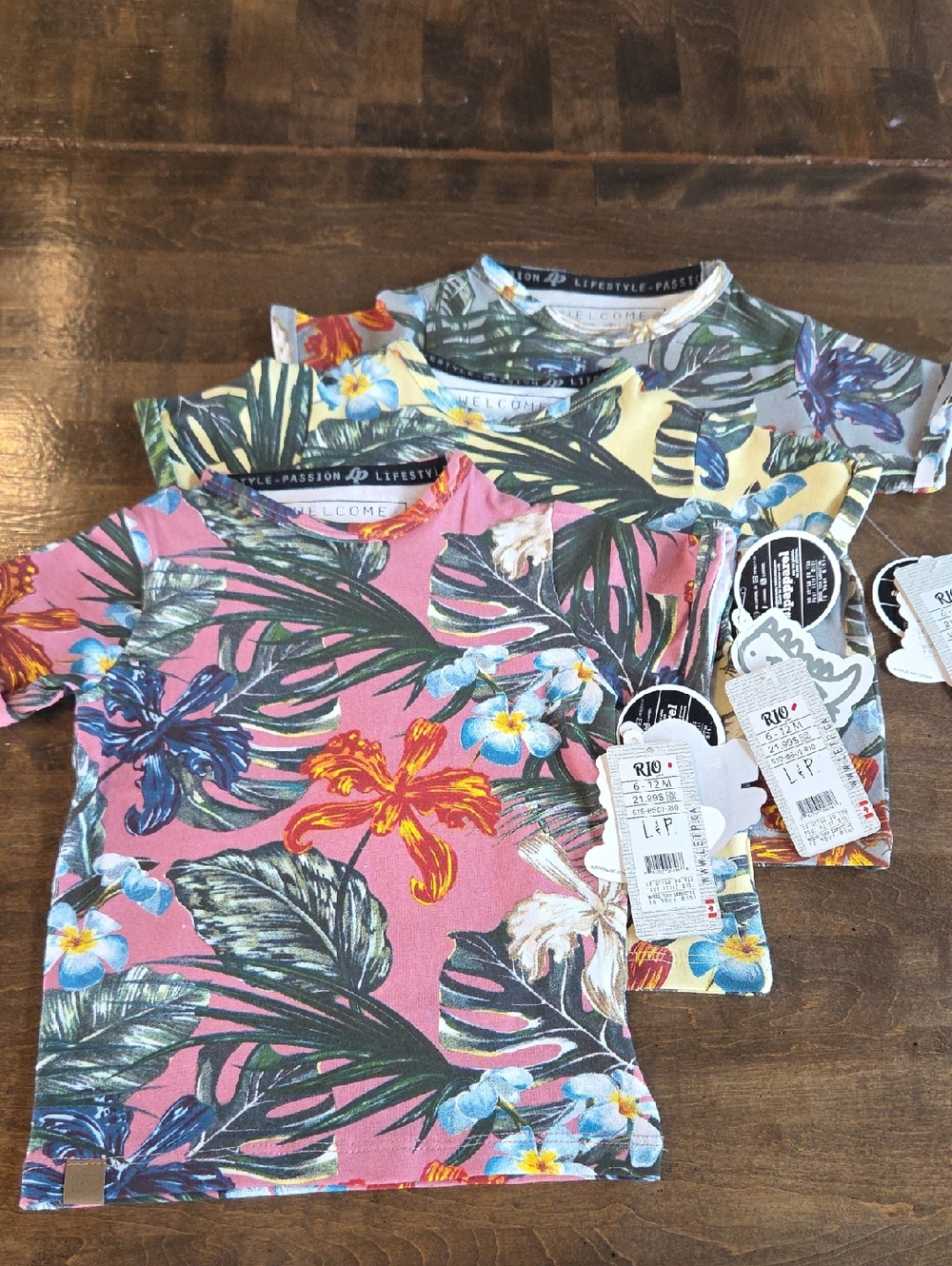 L&P Apparel 6-12 Months Bundle Of 3 Tropical Floral Short Sleeve Tees